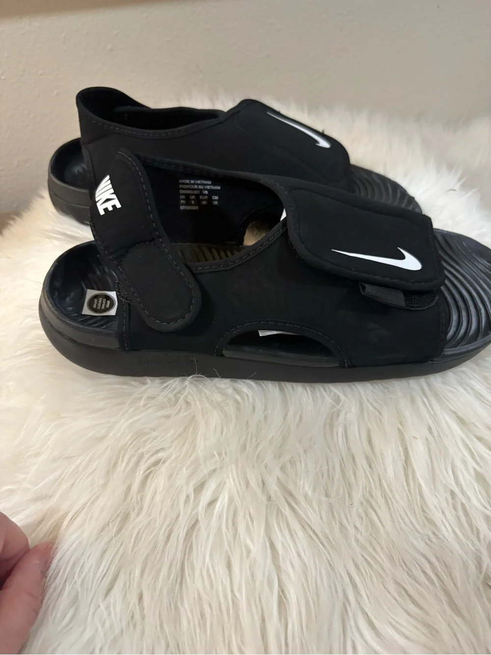 Nike Black and White Velcro Slide Sandals